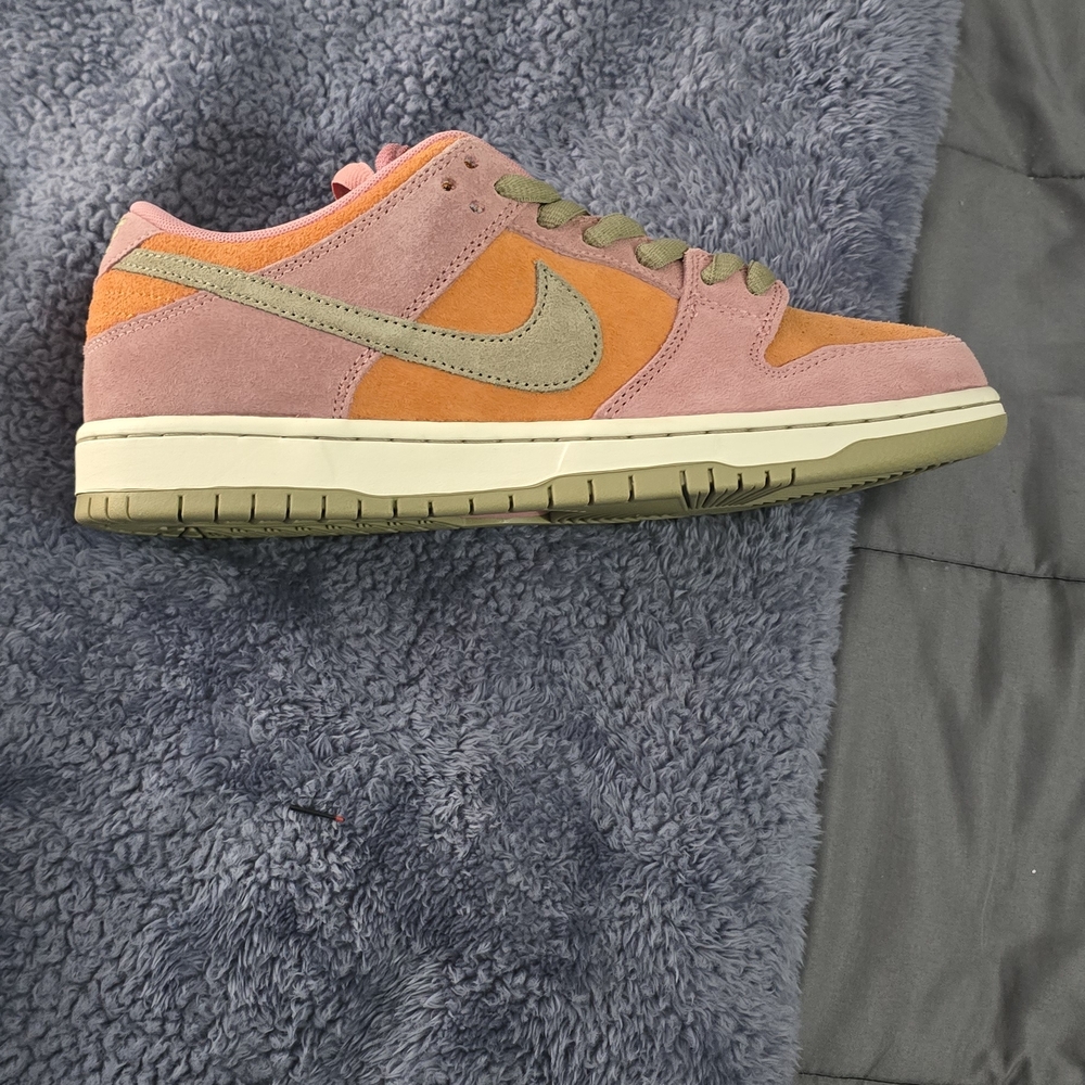 Nike Dunk Low in Pink and Orange with Olive Accents
